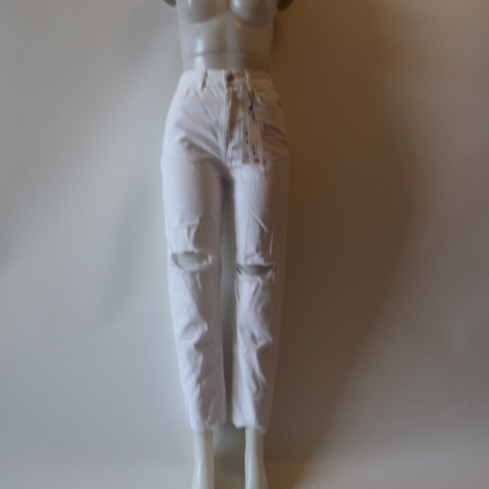 Zara “Mom Fit” White Distressed Jeans